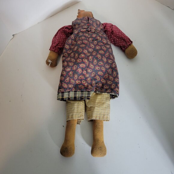 Vintage Enesco Folk Art Cat Doll With Button Accents & Plaid Outfit 14.5" - Picture 3 of 8